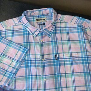 Barbour Madras 6 Short Sleeve Button Up Plaid Men's Shirt SIZE US LARGE